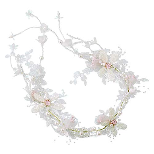 ZGP &Headdress Crown Flower Wreath Handmade Lace White Hair Band Wreath Bride Tiara Wedding Wedding Accessories floral garland (Size : 78cm)