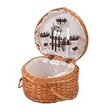 Picknick-Set, gewebt, in Herzform, Weiden, mit Griffen, Geschirr, Futter aus Stoff, Camping, Hochzeit, Mahlzeiten im Freien, Valentinstag, Weihnachten, Geburtstagsfeier