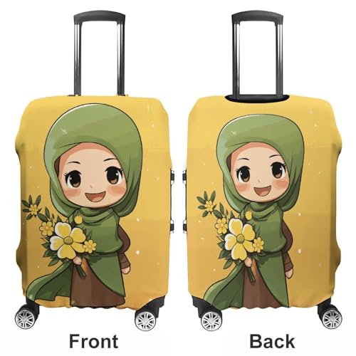 Anti-Scratch Luggage Cover Cartoon Muslim Girl Printed Luggage Case Protector Washable Suitcase Covers Elastic Suitcase Protector for Size M (22-24 inch) Luggage3