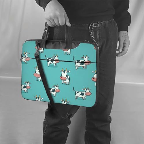 Cartoon Cow Turquoise Maletín para Laptop 14 pulgadas miniatura 2