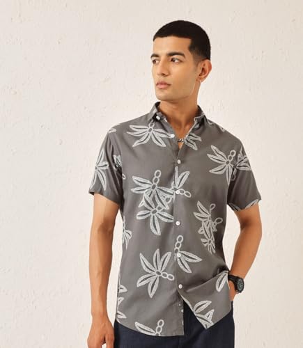 Image of Majestic Man Men's Slim Fit Pure Cotton Printed Casual Shirt - Short Sleeve | Premium Breathable Fabric | Modern Geometric Design