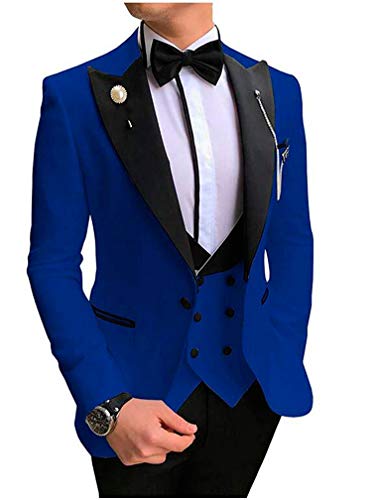 Men's 3 PC Red Notch Lapel Wedding Suits Slim Fit Groom Tuxedos Prom Suits Casual Suit