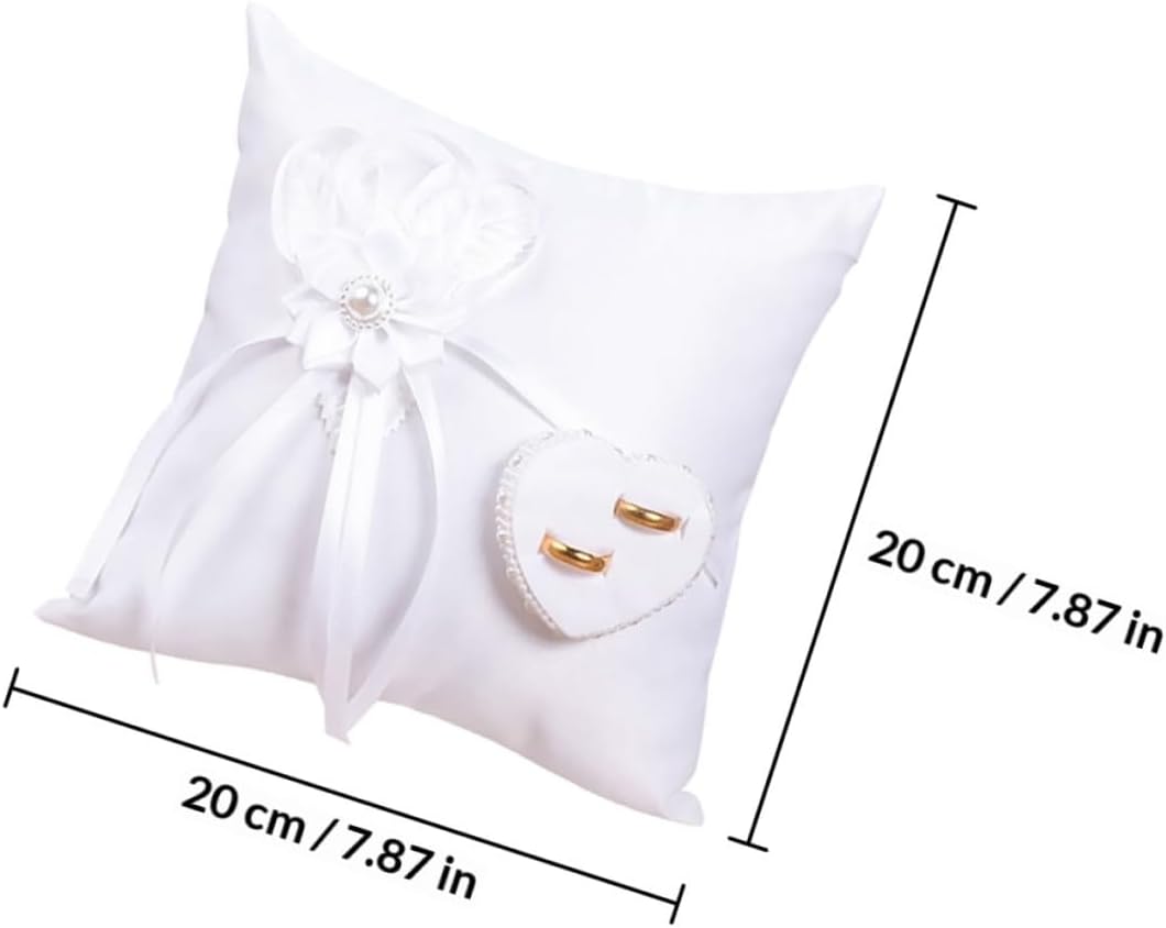 Ipetboom Floral Ring Pillow Wedding Holder for Ceremony, White Polyester