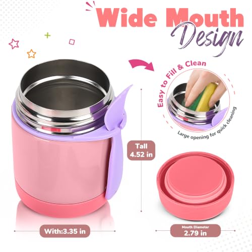 Image of 10oz Soup Thermo for Hot Food Kids,Lunch Thermo Kids Food Jar with Spoon Hot Insulated Food Containers,Leak Proof Stainless Steel Wide Mouth Lunch Thermo Jar for School(Pink)