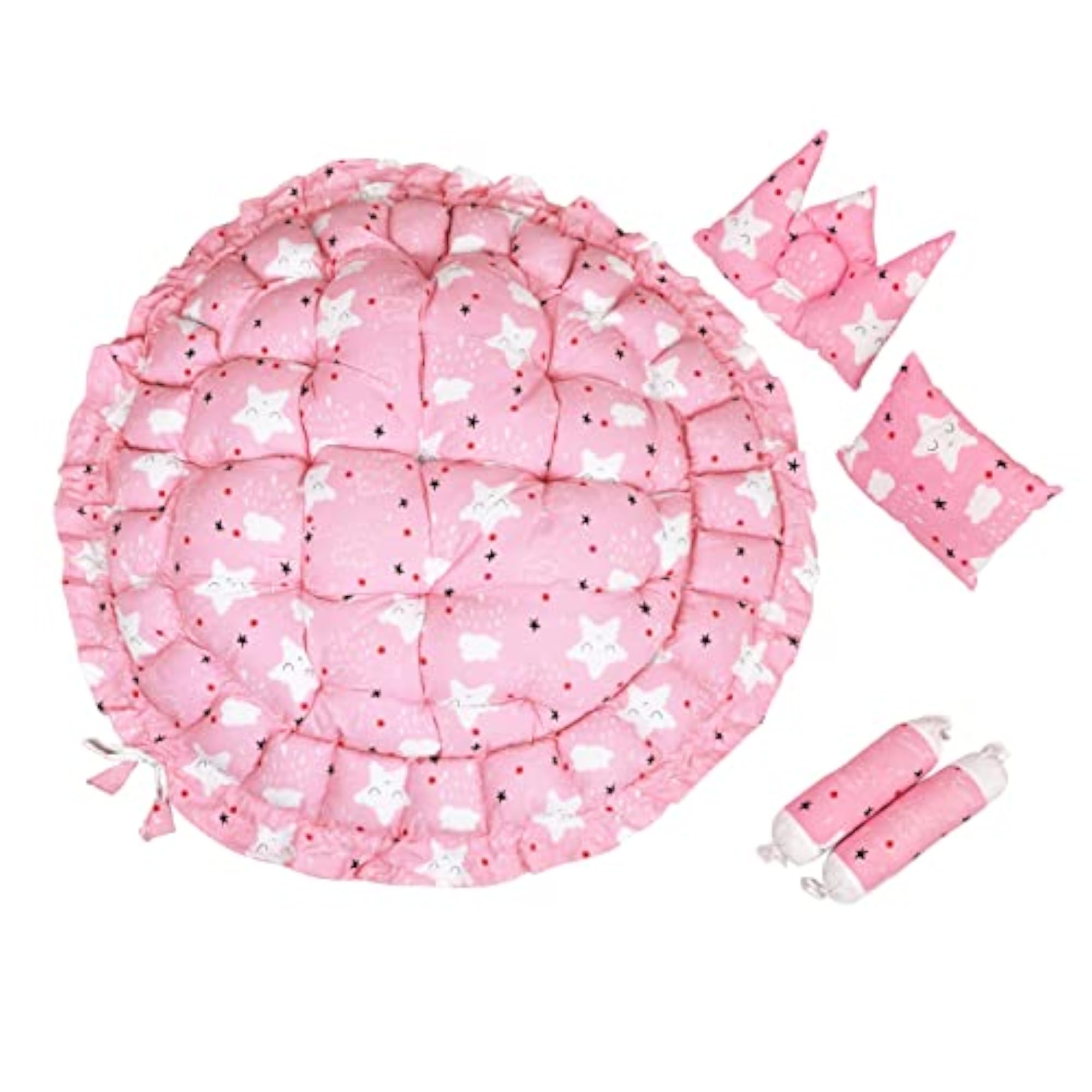 Multicolor 4 Pillows & Round Shape Baby Bed for 0-1 Year