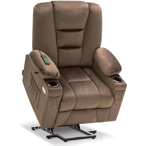 MCombo Power Lift Recliner Chair with Massage and Heat for Elderly People, Cup Holders, USB Ports, Side Pockets, Fabric 7529 (Medium, Brown) Cover