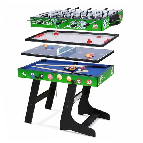 Hyner - Mesa multijuego 4 en 1 (1,2 m/Air Hockey/Ping-Pong con accesorios/billar plegable, ideal para fiestas de juegos familiares en interiores (103 x 58 x 73 cm).