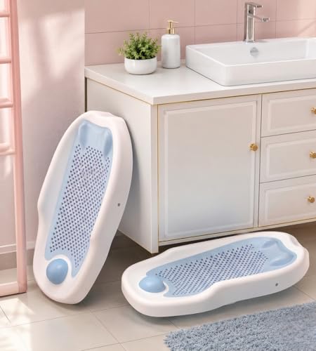 Image of Safe-O-Kid Premium Folding Baby Bather for Newborn Babies | Anti Slip Silicone Mesh Infant Bath Seat Support for 0-6 Months Babies | Foldable Baby Bath Support Seat - Blue