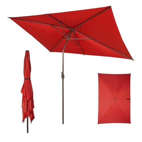 Image of Abba Patio 6.5FT Outdoor Patio Umbrella Outdoor Table Umbrella with Crank Market Umbrella 6 Sturdy Ribs UV Protection Waterproof and Push Button Tilt for Garden Deck Backyard Pool,Dark Red