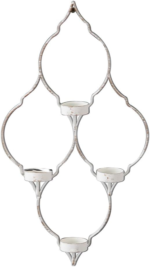 Distressed White Vintage Wall Sconce, 4-Arm Iron Candle Holder 16.3" H