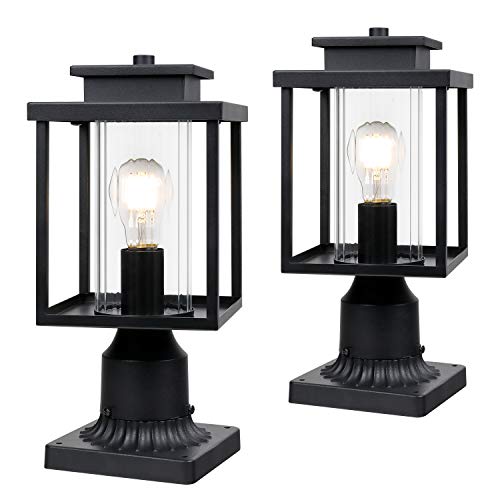 Flash Deals - 60% OFF Osimir Outdoor Post Light 2 Pack, 1-Light Exterior Post Lantern with Pier Mount Base, Lamp Post Light Fixture in Black Finish with Cylinder Glass, 6.7"W x 15"H, 2353/1G-2PK