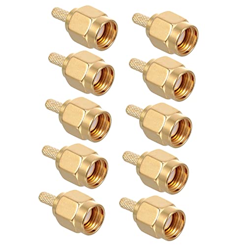 ELAYARD 10Piezas Conector Sma Macho De Crimpado Adaptador Coaxial De Enchapadas Para Antenas y Dispositivos Electrónicos