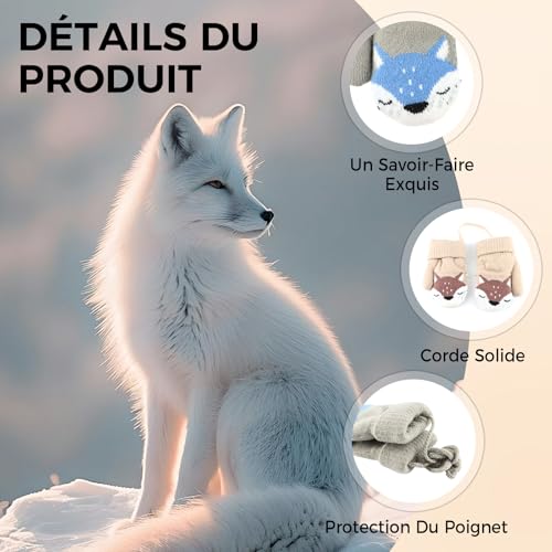 Solivive 2 Paires de Moufles Bébé Tricoté,Gant Enfant Chaud avec Cartoon Mignon Gloves, moufle bebe,Doublure en Fourrure et Corde Anti-Perte pour Enfants Garçons Filles 0-3 Ans – vue 3