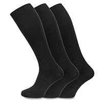 Socksmad 3 Pairs Mens 100% Soft Cotton Extra Long Knee High Socks 6-11 Uk, 39-45 Black/White/B/N/G/Assorted (Black)
