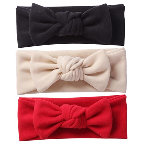 3 piezas de banda para bebés, diademas de bebés, 3 colores nudos de la cabeza de la cabeza de niña los arcos estacionados para el cabello suave y amable de la piel Bows Head Wrap para festivales