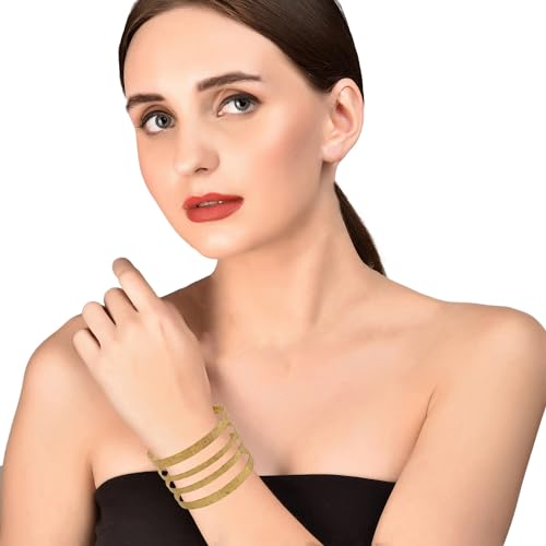 Image of Touchstone Indian Bollywood Desire Brass Base Exotic Workmanship Free Size Cuff Bracelet in Antique Gold Or White Or Copper Tone for Women.