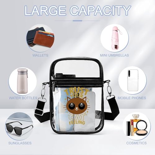 Trust Your Cat Feeling. Clear Crossbody Bag Stadium Bag Adjustable Side Shoulder Bags Messenger Bag with 2 Compartments3