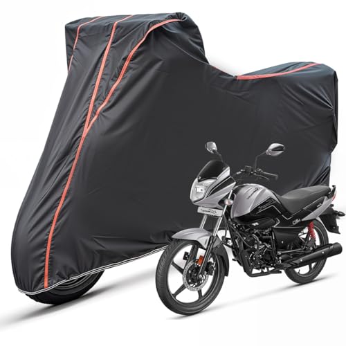 Image of Two Wheelers Bike Body Cover Compatible for Hero Splendor iSmart 110, UV Resistant, Dustproof, Triple Stitched, Elastic Bottom, Red Piping Motorcycle Cover (Black, Pack of 1)