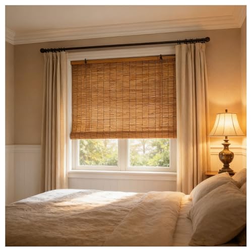 Fenêtre Stores à Rouleau en Bambou Ombrage, Stores Enroulables pour Maison Intérieur Extérieur Terrasse, Rideau de Porte Bambou Rétro Respirants 50 70 90...