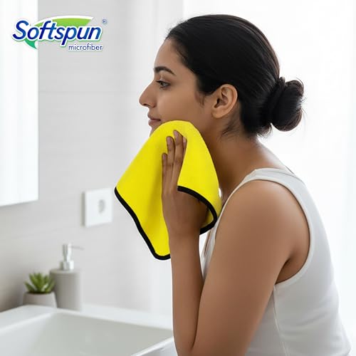 Image of SOFTSPUN Microfiber Hand & Face Wipes 280 GSM 20x30 Cms, 4 Piece Towel Set, (Yellow) Super Soft & Silky for Hand, Face and Body - Hypoallergenic Sensitive Skin Wipes & Washcloths.