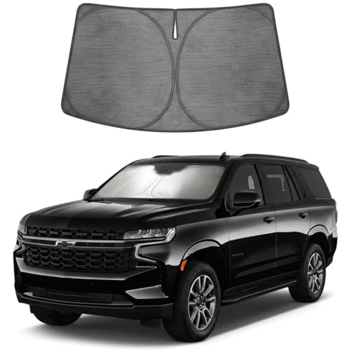 Image of Proadsy Windshield Sun Shade Custom Fit Chevrolet Tahoe 2021-2026 Ice Crystal Black Front Window Sunshade UV and Heat Blocker Foldable Visor Keeps Car Cooler for Summer Parking and Daily Use