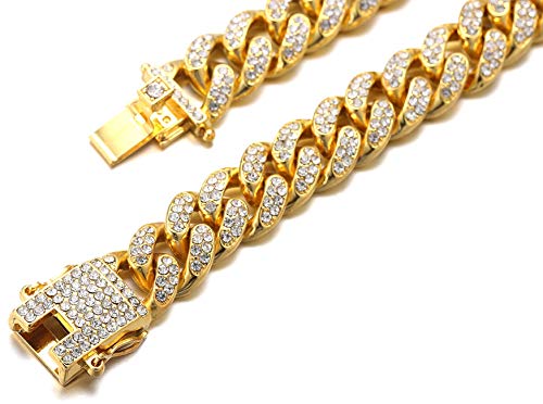 Halukakah Goldkette Iced Out für Hund,Diamant Kubanische Halskette Kragen 14MM 18 Karat Echt Vergoldet 40cm Größe S mit KOSTENLOSER Geschenkbox,Nur Dekoration