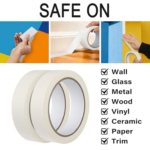 Image of 2 Pack White Painters Tape - 1 Inch White Masking Tape - Multi-Surface, Smart Adhesion, Indoor & Outdoor - Paint Tape for Artist, DIY, Labeling, Car, General Purpose - 180FT Total