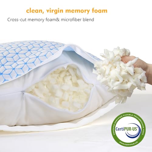 Image of Love Attitude Firm Pillows Standard Size for Bed Shredded Memory Foam Pillows Adjustable, Cooling Pillow Soft and Supportive for Side Back Stomach Sleepers