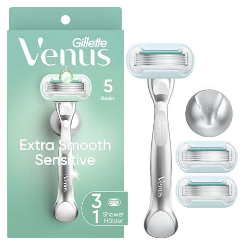 Gillette Venus Venus Moistureglide Women's Razor, Reusable Handle, 2 Razor Blade Refills and Shower Holder