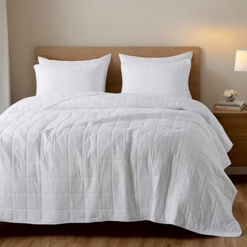 White King Size Quilt Bedding Sets with Pillow Sham, Summer Lightweight Soft Bedspread Coverlet, Farmhouse Country Gingham Quilted Blanket Thin Comforter Bed Cover, 3 Pieces, 104x90 inches