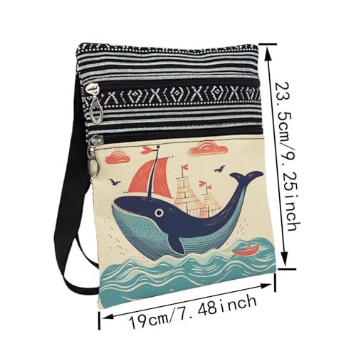 Whale Sailboat Messenger Bag Small Ethnic Pattern Printed Adjustable Strap Crossbody Zipper Bag Whale Sailboat Phone Bag Wallet Cute Shoulder Handbag for Women Friends2