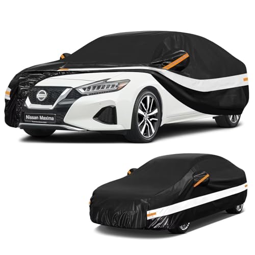 Image of 10 Layers Car Cover Custom Fit for Nissan Maxima (1988-2026), Waterproof All Weather for Automobiles, Outdoor Full Cover Sun Dust Rain Protection with Cotton. Black