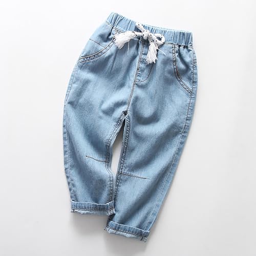 Light Blue Baggy Denim Pants for Boys Kids Straight Elastic Waist Jeans Casual Comfy with Pockets Streetwear Trouser2