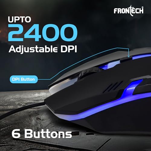 Image of Frontech Cyber Ninja Wired Gaming Keyboard and Mouse Combo | Metal Base Keyboard with RGB Backlit Key | RGB Optical Mouse with 6 Buttons & 2400 DPI | USB Plug & Play | 1 Year Warranty (KB-0039P)
