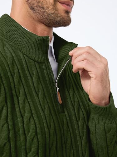 Men's Quarter Zip Pullover Sweater Cable Knit Casual Slim Fit Texture Knitted Polo Sweaters3