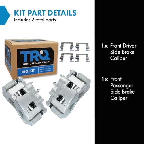 Image of TRQ Front Brake Caliper Set Zinc Coated Brackets Hardware Compatible with 2006-2011 Buick Lucerne 2006-2013 Chevrolet Impala 2006-2007 Monte Carlo