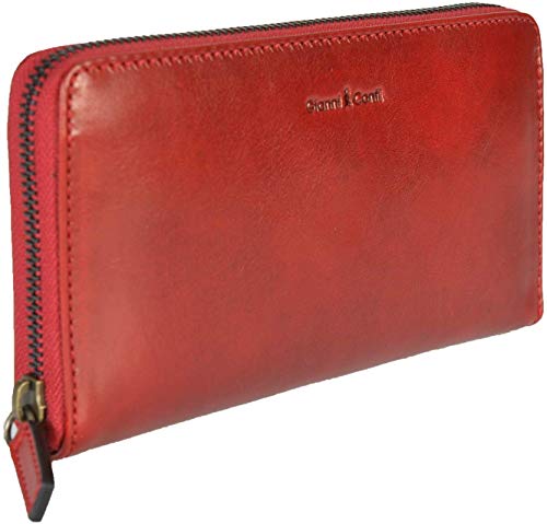 Gianni Conti Fin Italien Cuir Ample Porte-Monnaie Fermeture Éclair Contour 9408106 - Rouge, Large