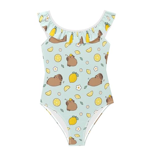 Bañador de una pieza para niñas de 3 a 6 años con estampado capibara sin mangas