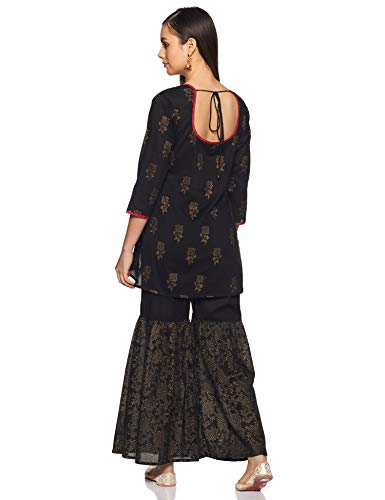 Image of ZEMYRA Women's Cotton Straight Salwar Suit Set (AW19H1KSET7 Black Large)