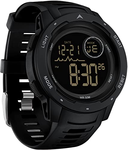 findtime Red Mens Digital Sports Watch for Women, Reloj para Hombre Tactical Military 5ATM Waterproof Watches for Men with LED Back Ligh/Alarm/Date/12/24H Stopwatch Outdoor Unisex