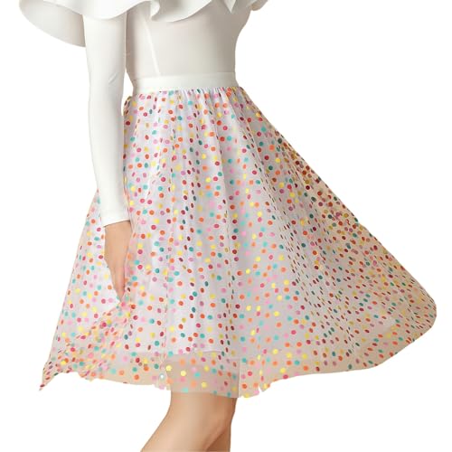 Damen Tüll Röcke Tütü A-Linie Midi Rock Bunte Punkte Farbverlauf Tutu Mit Elastische Hohe Taille Petticoat Unterrock Party Midirock Crinoline