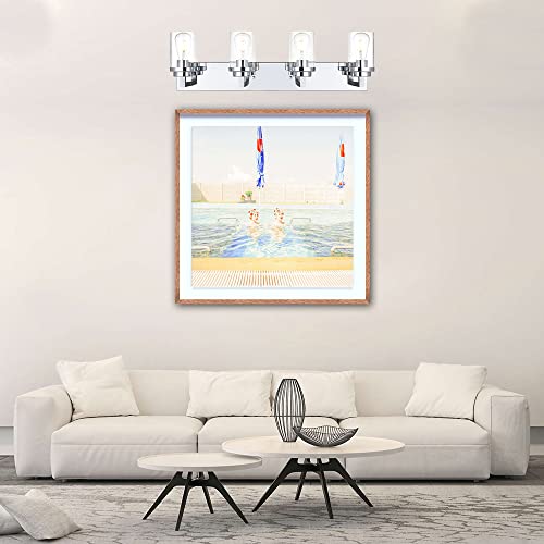 Image of MELUCEE 4-Light Bathroom Lighting, Modern Chrome Vanity Light Fixture Over Mirror, Industrial Wall Mount Light with Clear Glass Shade for Bath Kitchen Living Room