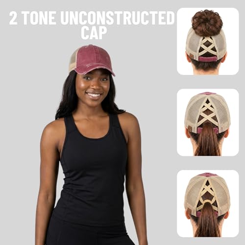 Image of Funky Junque Womens Baseball Cap Dad Hat Ponytail Messy Bun Trucker Ponycap