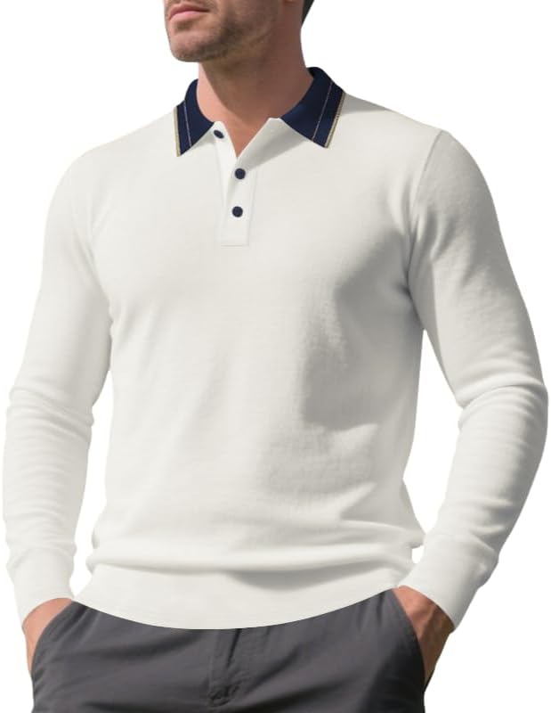 Men's Casual Shirt - Spring/Autumn Long Sleeve Solid Color 1/4 Button Collared Shir...