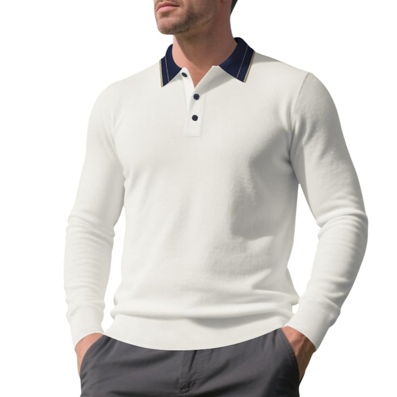 Mens Casual Shirt - Spring Autumn Long Sleeve Solid Color 1 4 Button Collared Shirt for Vacation Daily