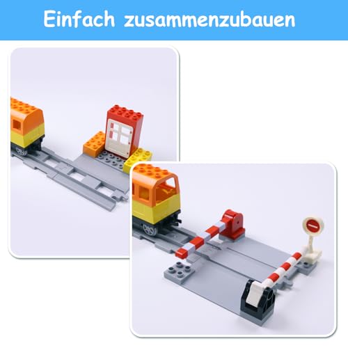 Mirthben Bausteine Schienen Set, 4-teiliges Gleiszubehör, einen Bahnübergang, Spielzeug Eisenbahnschienen kompatibel mit dem Marktführer ab 2 Jahren