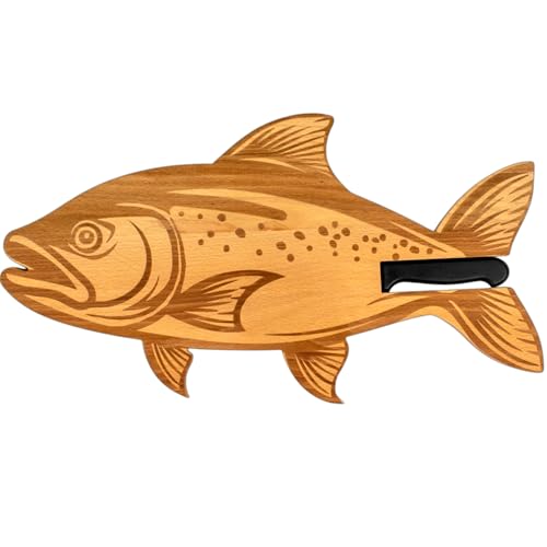 ERNESTINE - Planche à découper Poisson en bois de hêtre - Planche apéro en forme de poisson pêche - Idée cadeau Homme pêcheur - cadeau anniversaire pêcheur - Planches à découper en forme d'animal