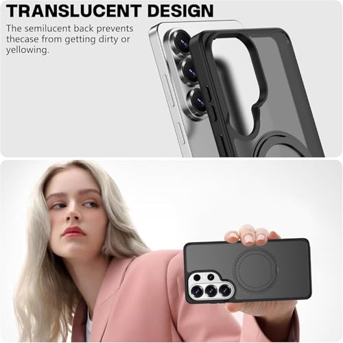 Image of DIZORO TPU Magnetic 360 Ring Stand Case Fit Compatible with Samsung Galaxy S26 Ultra Case, Compatible with MagSafe & Wireless Charging,Military Grade Drop Tested,Translucent Kick Back Cover (Black)
