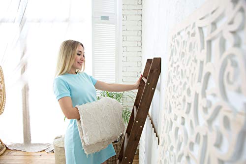 Hallops Blanket Ladder 5 ft. Wood Rustic Decorative Quilt Ladder. Brown Vintage Wooden Decor. Throw Blankets Holder Rack