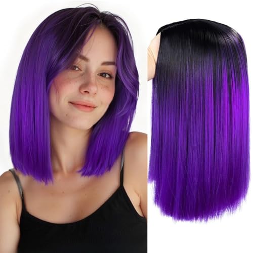 Perruque thermorésistante lisse couleur dégradée noir et violet WIGNEE